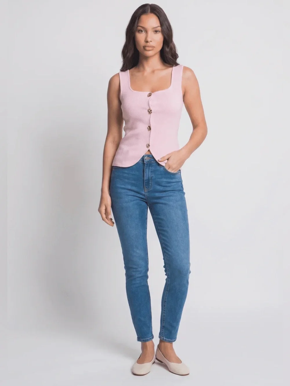 Sleeveless Pink Button-Front Knit Top - Picture 3 of 3